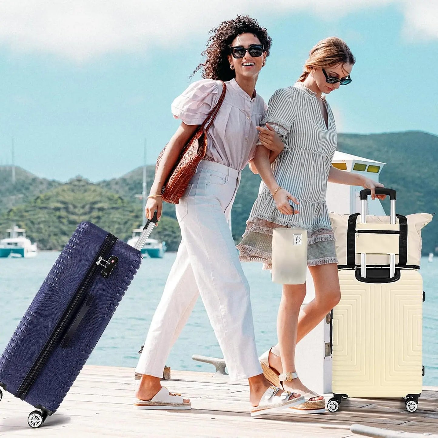 Ensemble de bagages 3 pièces Valises à coque dure - Boîte d'emballage de voyage avec roue et sac à main