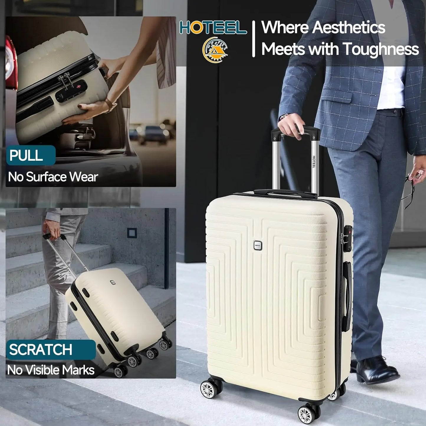 Ensemble de bagages 3 pièces Valises à coque dure - Boîte d'emballage de voyage avec roue et sac à main