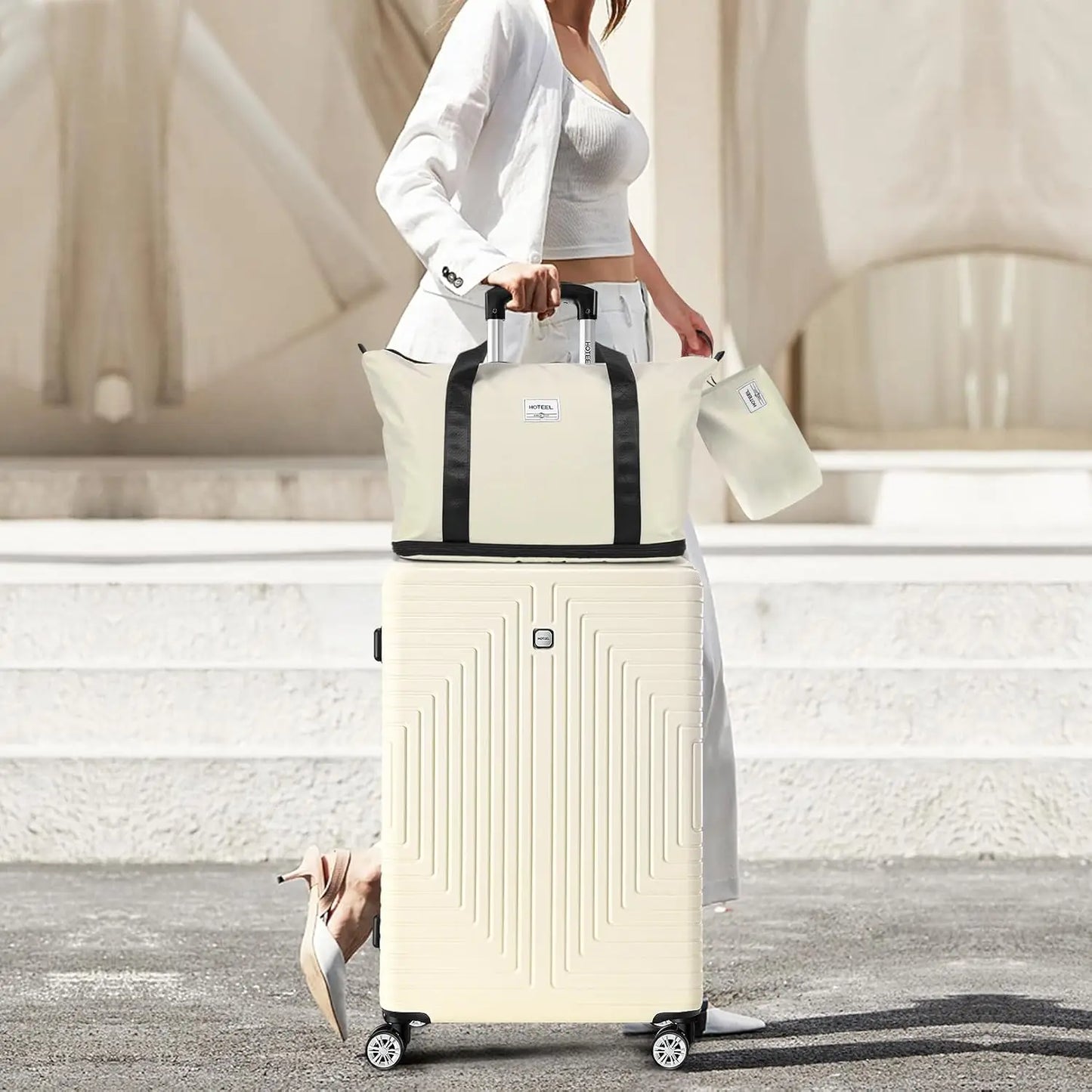 Ensemble de bagages 3 pièces Valises à coque dure - Boîte d'emballage de voyage avec roue et sac à main