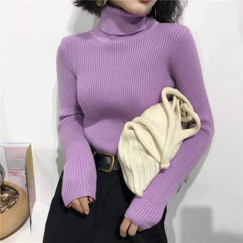 Pull col roulé femme