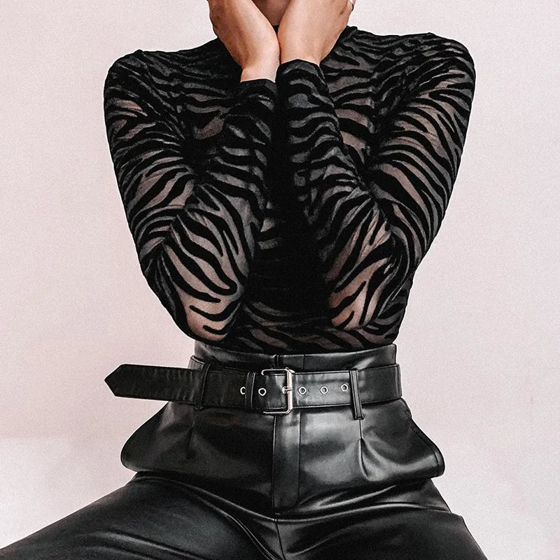 Body transparent zébré femme