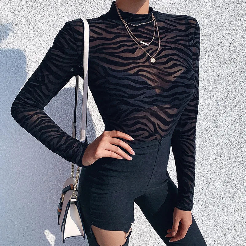 Body transparent zébré femme