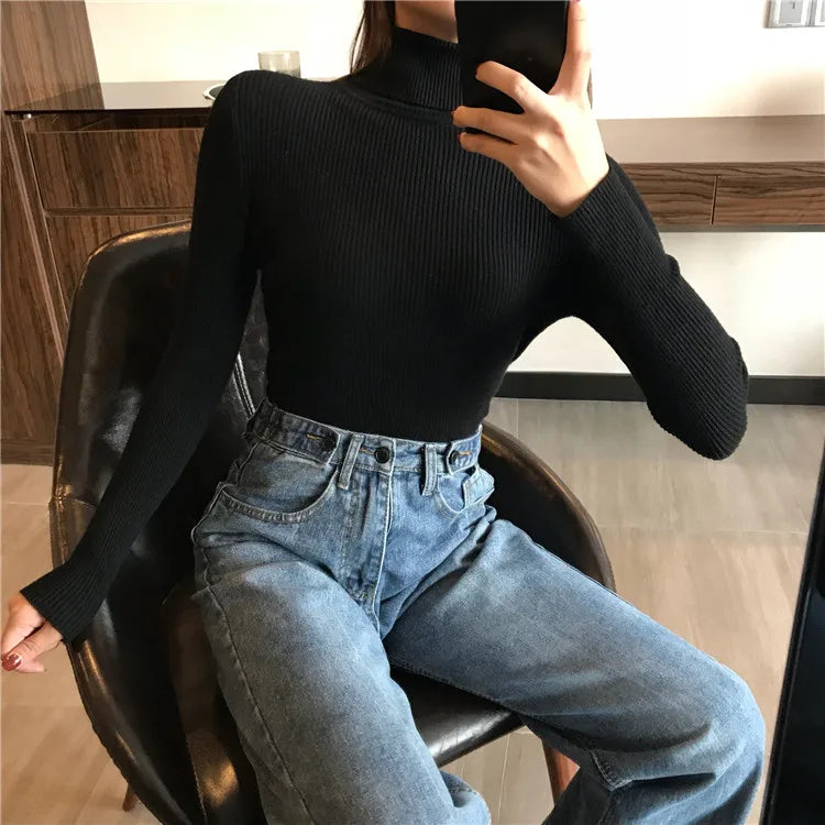 Pull col roulé femme