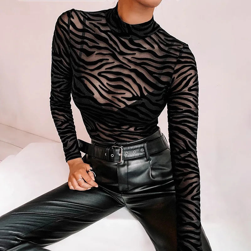 Body transparent zébré femme