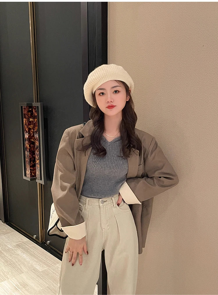 Pull col V femme