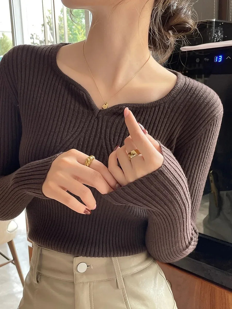 Pull col V femme
