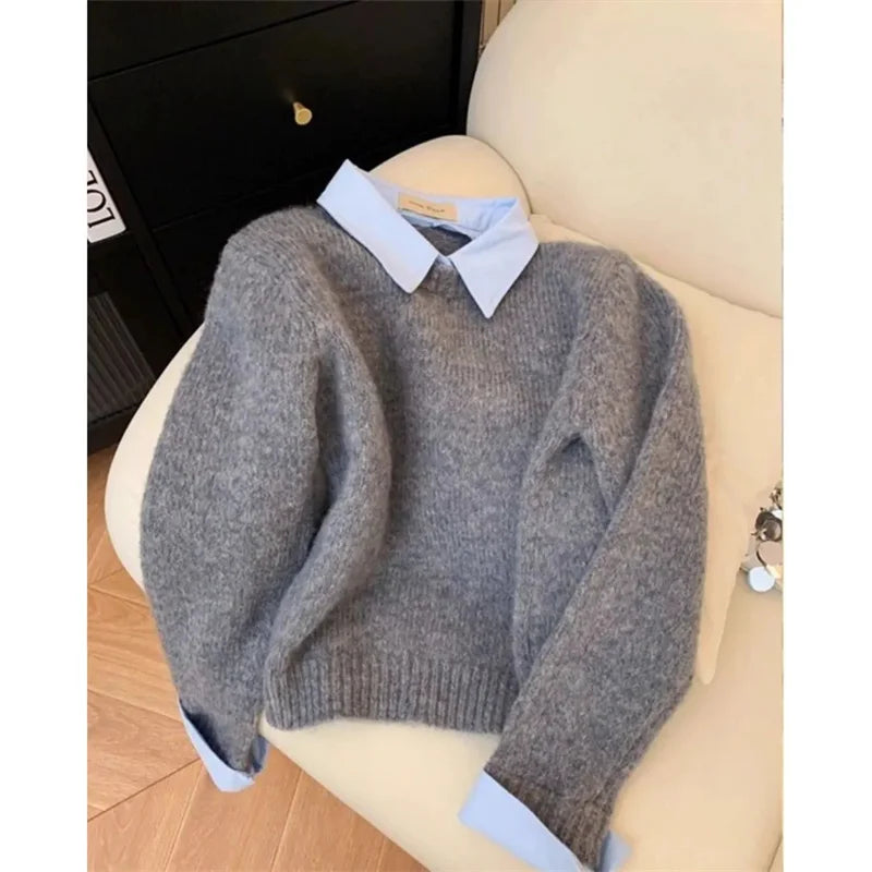 Pull col de chemise femme