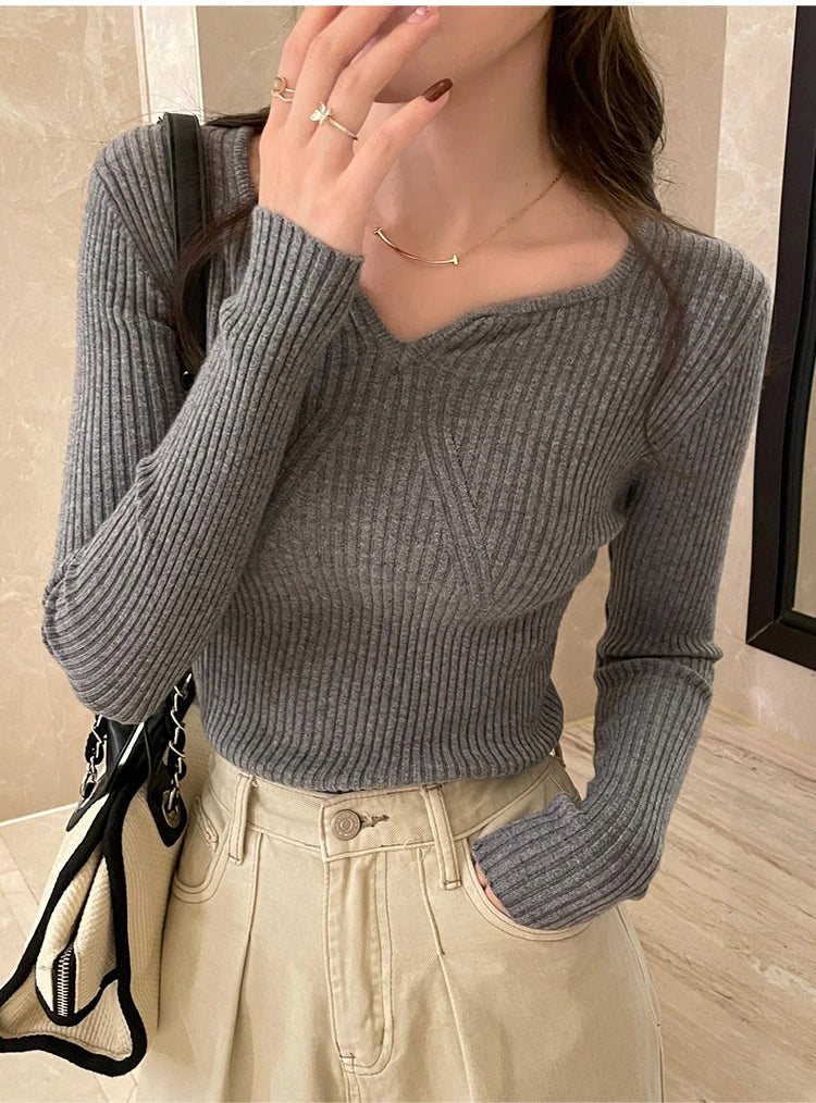 Pull col V femme