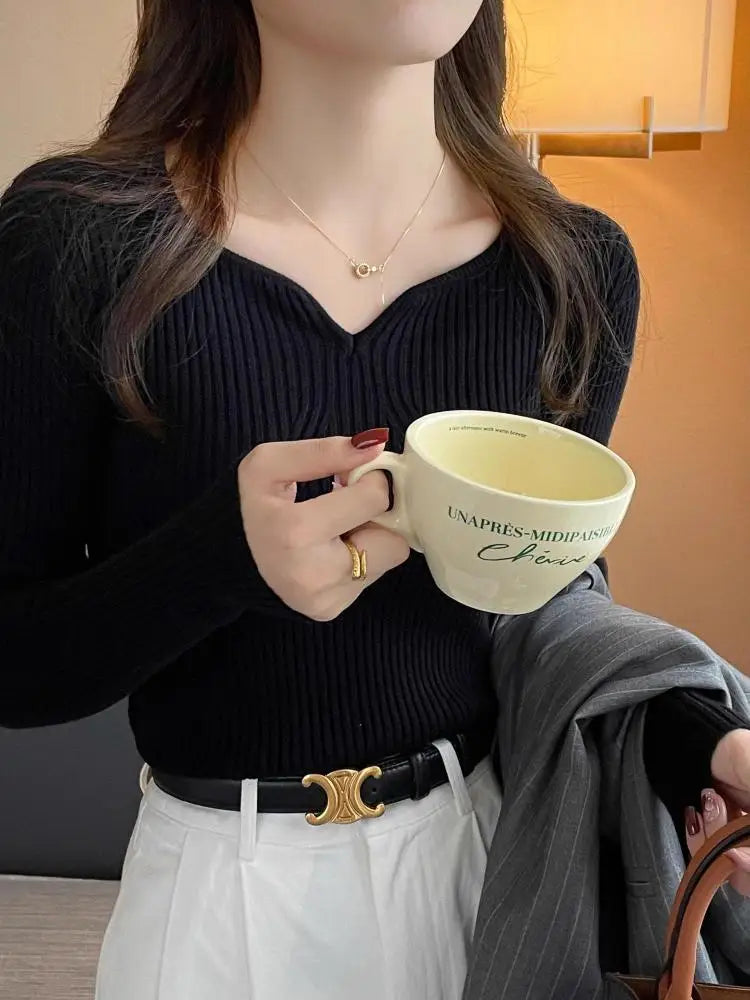 Pull col V femme