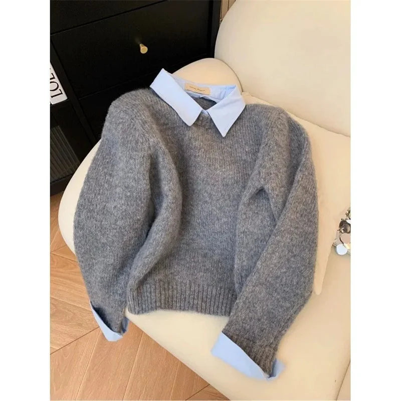 Pull col de chemise femme