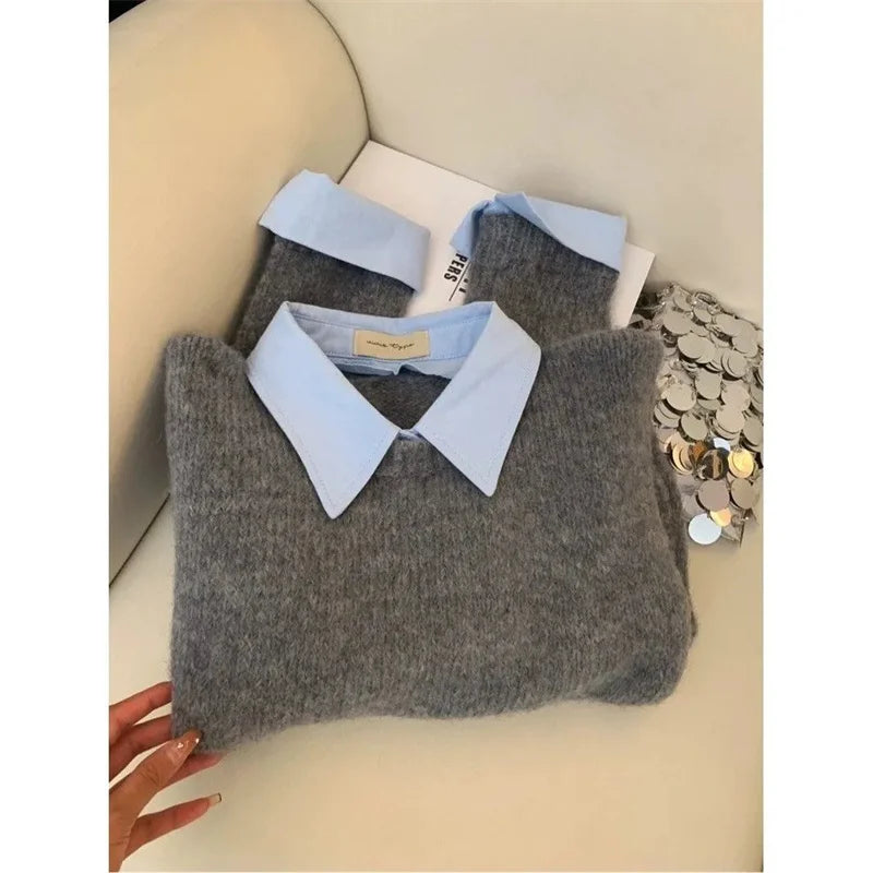Pull col de chemise femme
