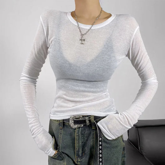 T-shirt manche longue transparent femme