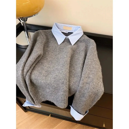 Pull col de chemise femme